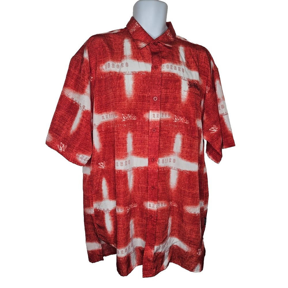 Southpole Mens XL Button Shirt Red Graphic Print‎  Y2K Streetwear Logo Print VTG